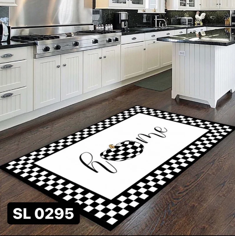 فرشینه آشپزخانه کد SL 0295 طرح اسپرت سیاه و سفید