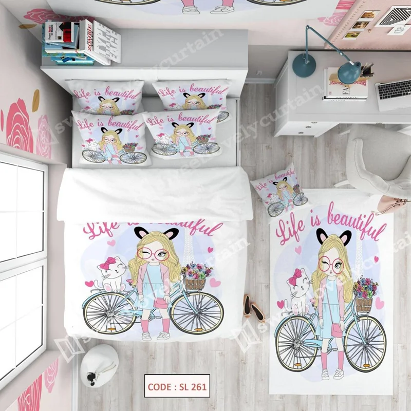 ست اتاق خواب ۲۶۱ SL طرح دخترانه پرنسس دوچرخه